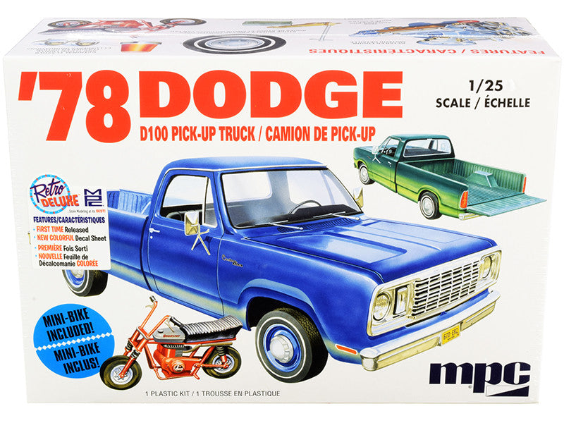 Skill 2 Model Kit 35.15Dodge D100 Pickup Truck with Mini Bike 1/25 Scale Model by MPC-0