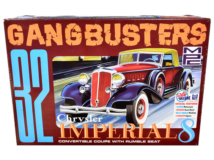 Skill 2 Model Kit 1932 Chrysler Imperial Eight with Police Motorcycle and 2 Gangster Figurines "Gangbusters" 1/25 Scale Model by MPC-0