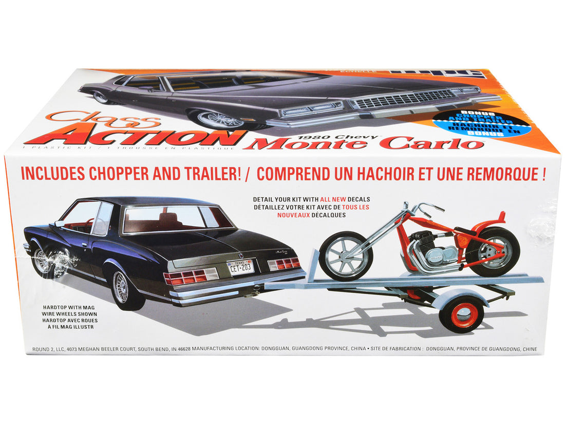 Skill 2 Model Kit 1980 Chevrolet Monte Carlo "Class Action" with Motorcycle and Trailer (Skill 2) 1/25 Scale Model Car by MPC-1