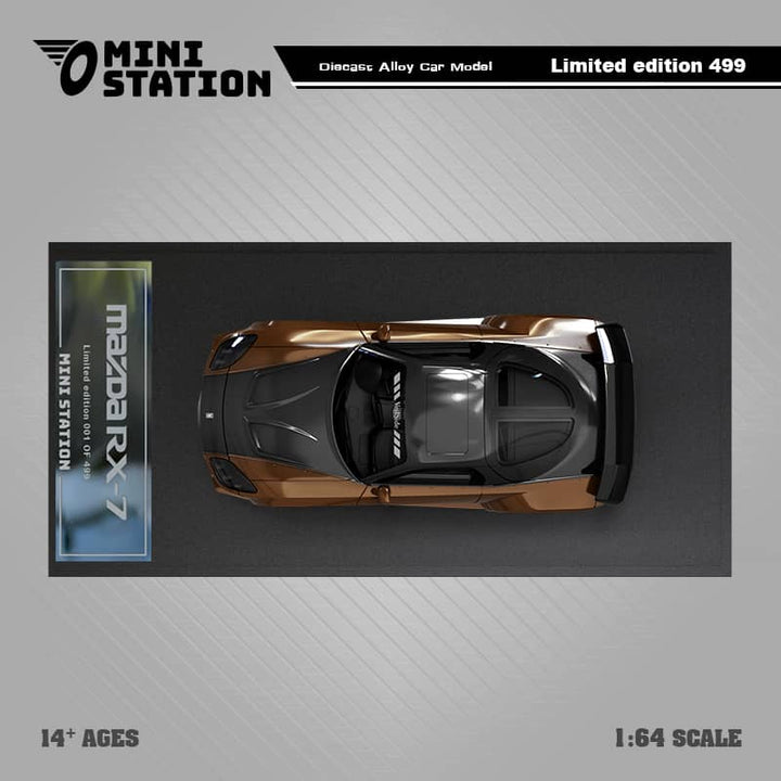 Mazda RX7 Veilside Metallic Brown / Black 1:64 Scale Diecast Model by Mini Station Top View