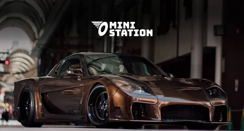 Mazda RX7 Veilside Metallic Brown / Black 1:64 Scale Diecast Model by Mini Station Forward Facing View