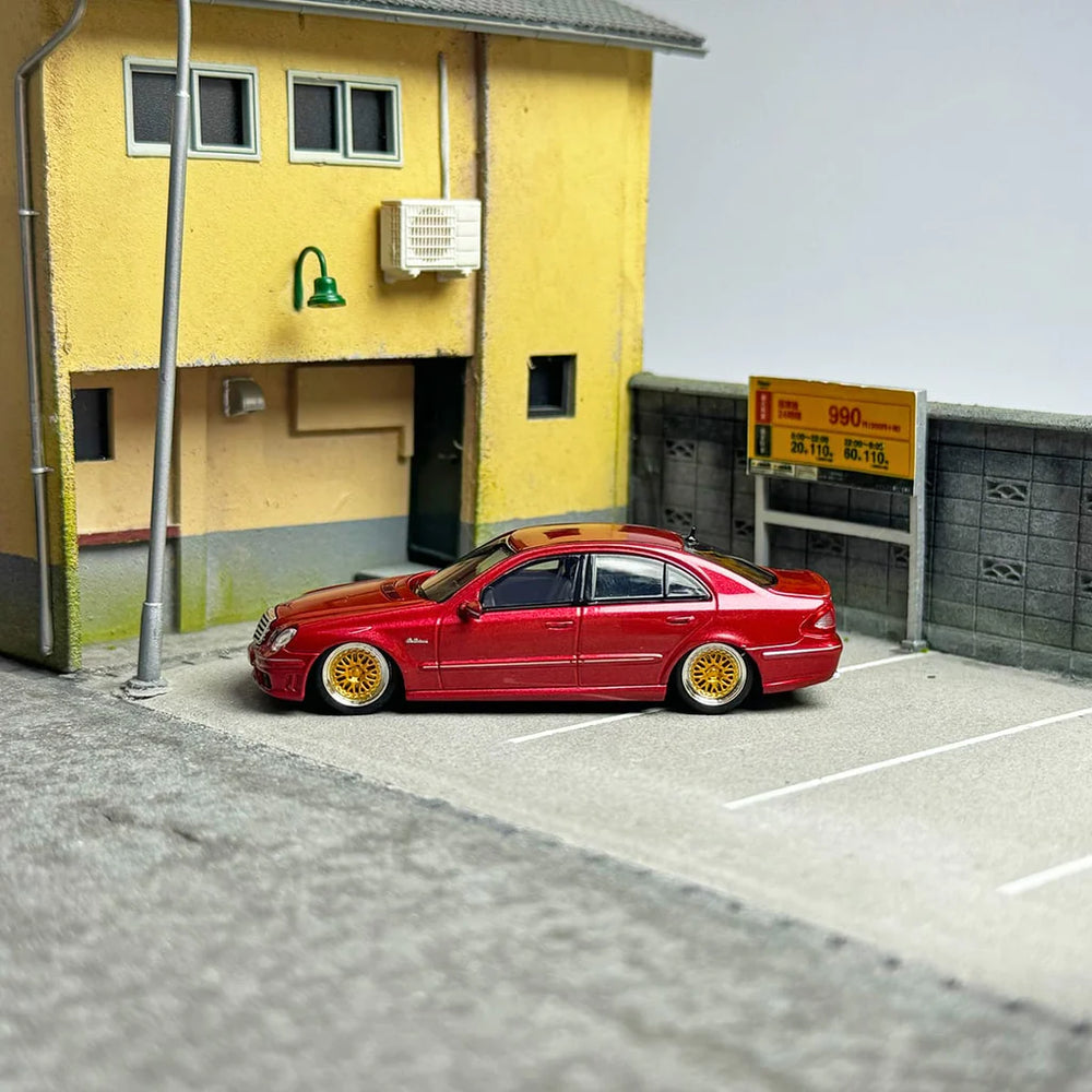 Mercedes-Benz E63 AMG W211 Lowered in Red 1:64 Scale Diecast Model by MK Model Side View