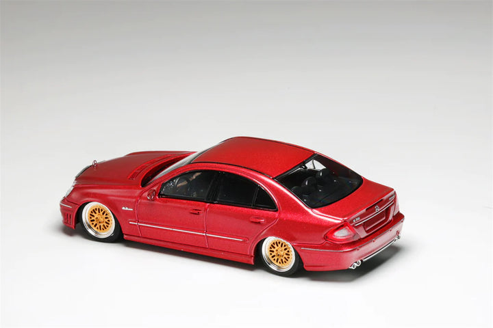 Mercedes-Benz E63 AMG W211 Lowered in Red 1:64 Scale Diecast Model by MK Model Side and Rear View
