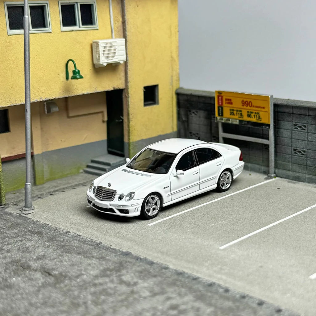 Mercedes-Benz E63 AMG W211 in White 1:64 Scale Diecast Model by MK Model Left Front / Side View