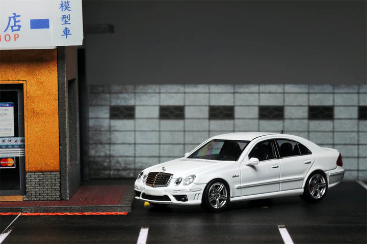 Mercedes-Benz E63 AMG W211 in White 1:64 Scale Diecast Model by MK Model Front View