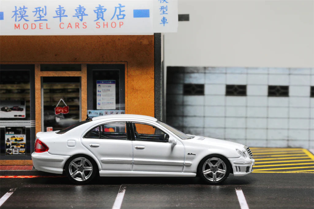 Mercedes-Benz E63 AMG W211 in White 1:64 Scale Diecast Model by MK Model Side View