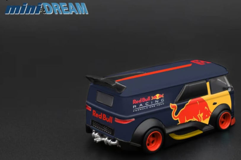 VW RWB T1 Van Speed Red Bull #33 1:64 Scale Diecast Model by Mini DREAM Rear and Side View