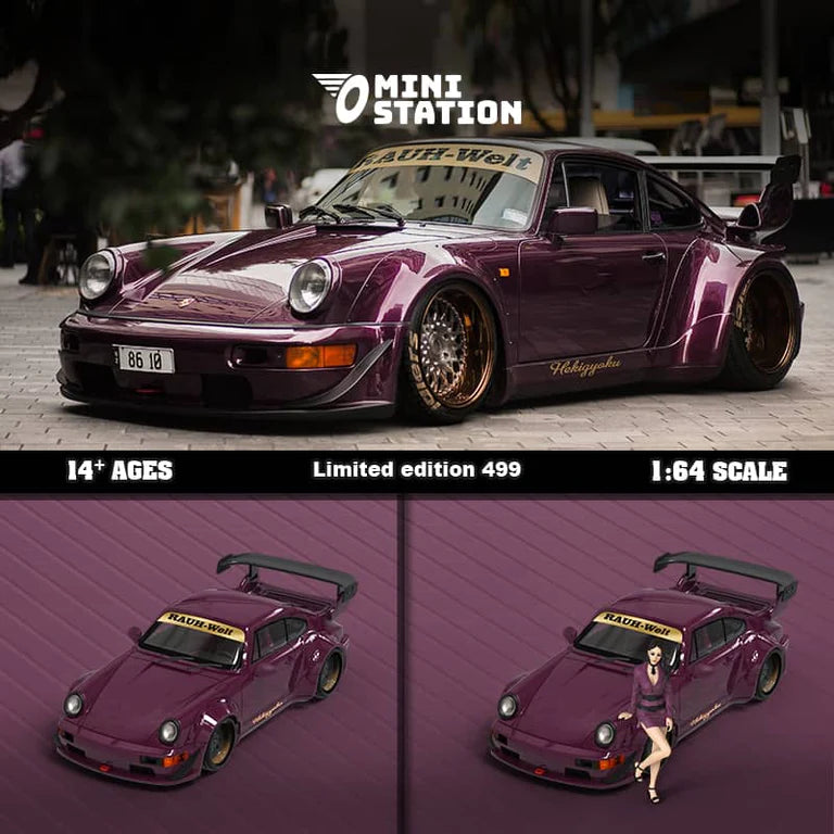 Porsche RWB 964 Hekigyoku in Metallic Purple 1:64 Scale Diecast Model by Mini Station Multi View