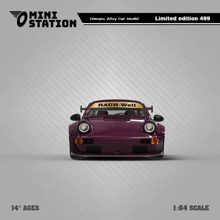 Porsche RWB 964 Hekigyoku in Metallic Purple 1:64 Scale Diecast Model by Mini Station Front View