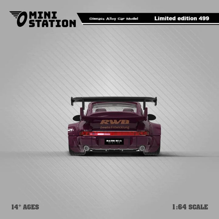 Porsche RWB 964 Hekigyoku in Metallic Purple 1:64 Scale Diecast Model by Mini Station Rear View