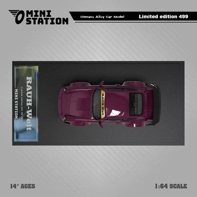 Porsche RWB 964 Hekigyoku in Metallic Purple 1:64 Scale Diecast Model by Mini Station Top View