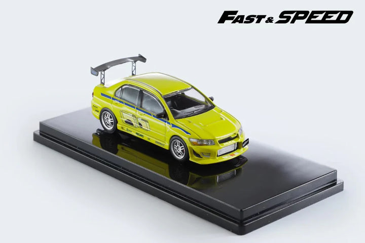 Mitsubishi Lancer Evolution EVO VII FNF Green Livery 1:64 Scale Diecast Model by Fast Speed Mounted Display