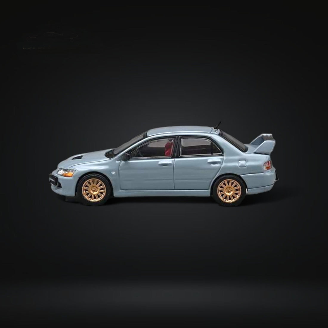 Mitsubishi Lancer Evolution IX Gray With Engine 1:64 by CM Model Side View
