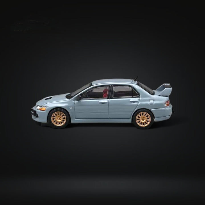 Mitsubishi Lancer Evolution IX Gray With Engine 1:64 by CM Model Side View