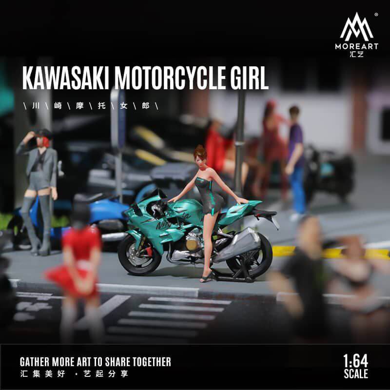 Kawasaki Motorcycle and Biker Girl Resin Model 1:64 Collectible