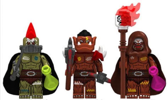 Orc Mage, Orc Berserker, and Orc Rogue custom Minifigs for Lego
