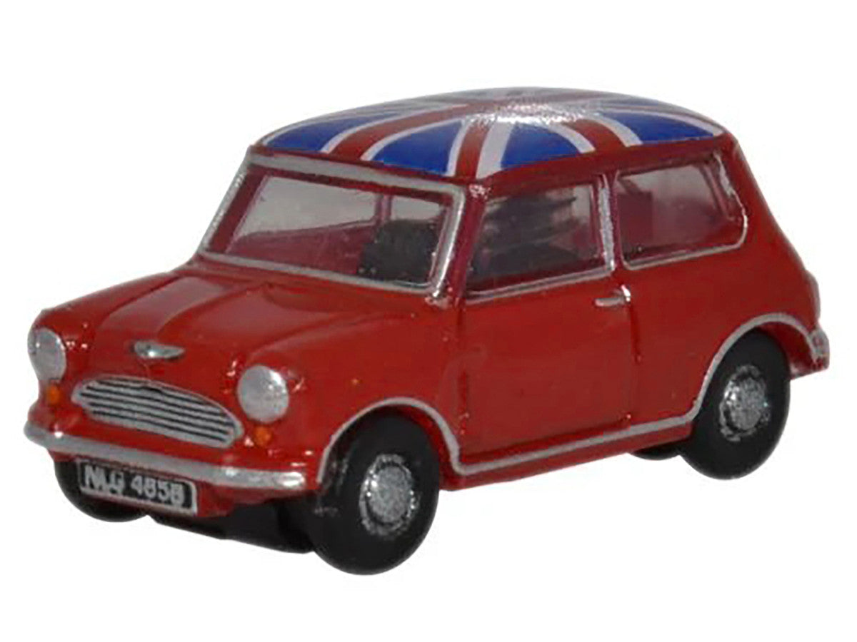 Austin Mini RHD (Right Hand Drive) Tartan Red with Union Jack Top 1/148 (N) Scale Diecast Model Car by Oxford Diecast 2