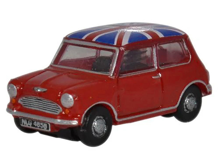 Austin Mini RHD (Right Hand Drive) Tartan Red with Union Jack Top 1/148 (N) Scale Diecast Model Car by Oxford Diecast 2