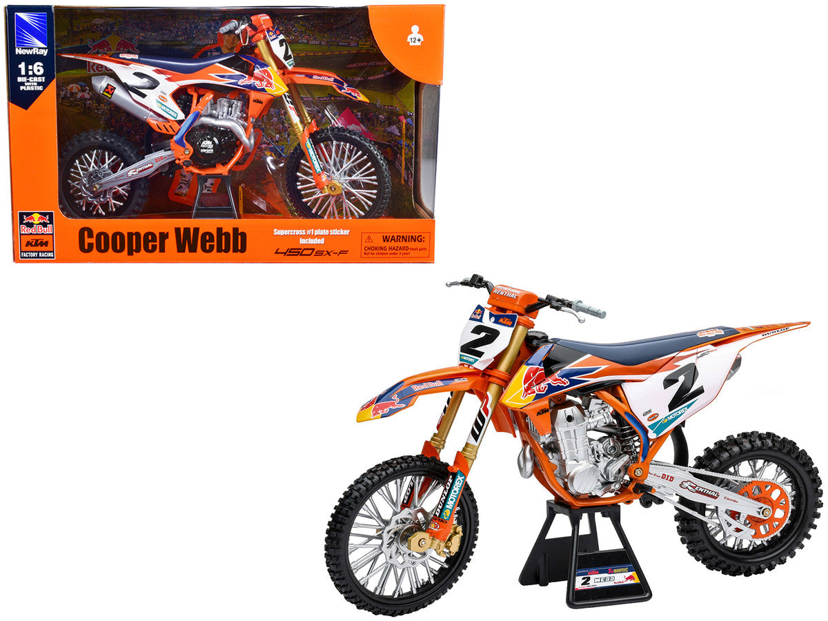 KTM 450 SX-F #2 Cooper Webb "Red Bull KTM Factory Racing" SuperCross 1/6 Diecast Model by New Ray-0