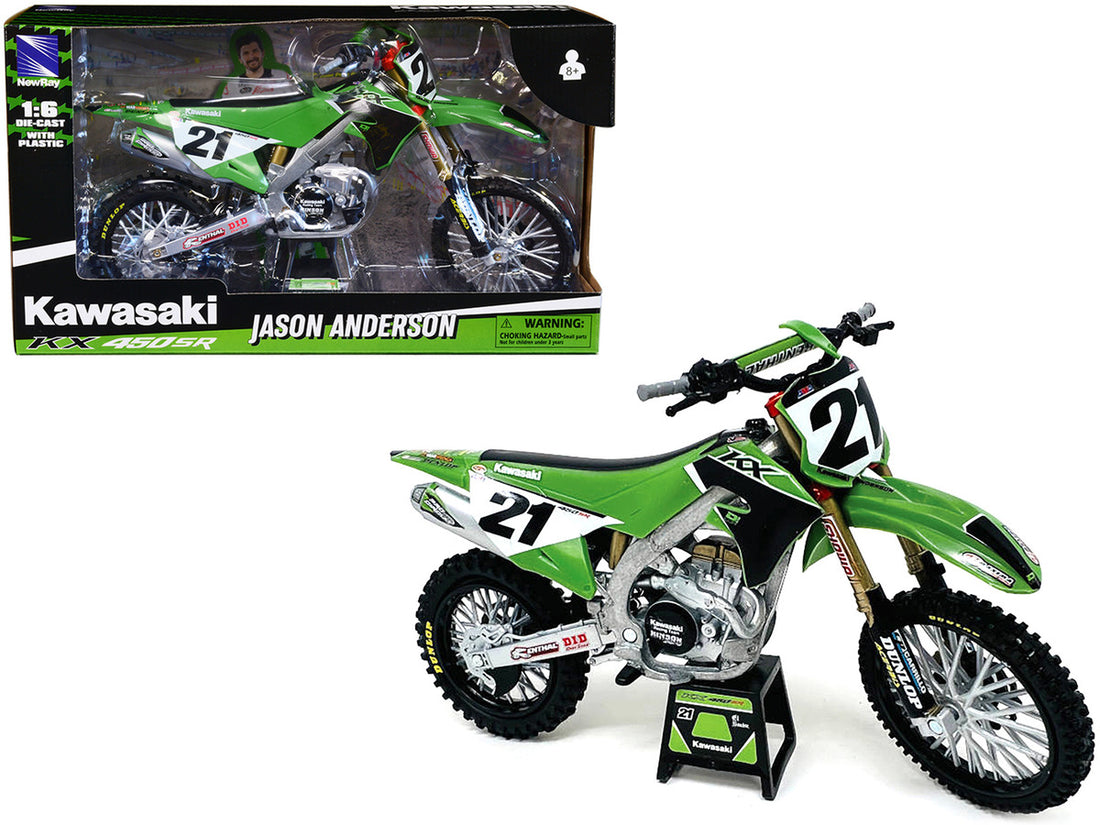 Kawasaki KX450SR Dirt Bike Motorcycle #21 Jason Anderson Green and Black "Kawasaki Racing Team" 1/6 Model by New Ray-2