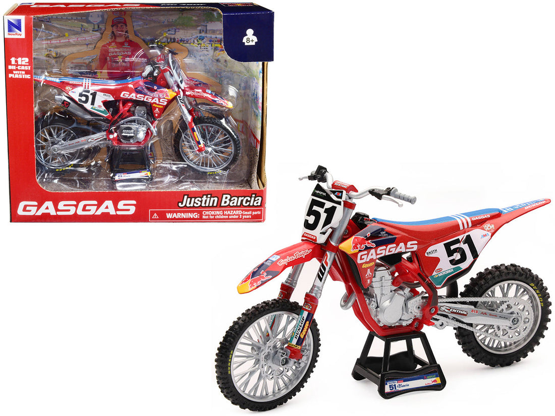 GasGas MC 450F Motorcycle #51 Justin Barcia "GasGas Factory Racing - Red Bull" 1/12 Diecast Model by New Ray-0