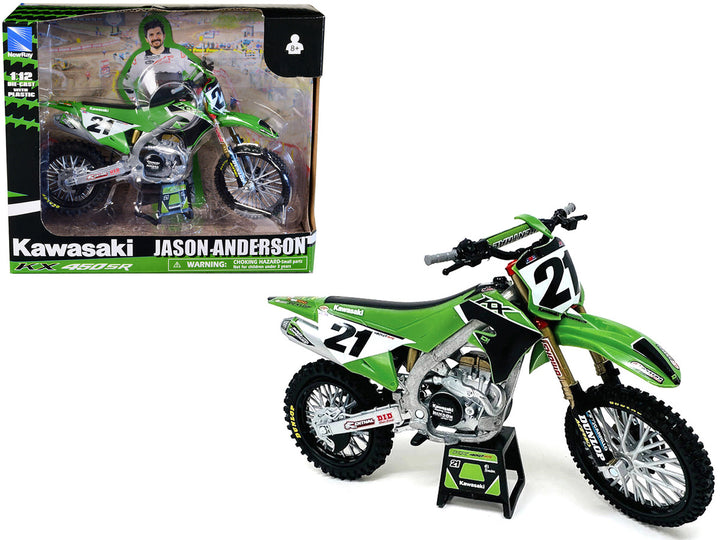 Kawasaki KX450SR Dirt Bike Motorcycle #21 Jason Anderson Green and Black "Kawasaki Racing Team" 1/12 Model by New Ray-0