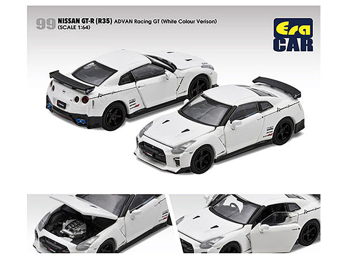 Nissan GT-R (R35) RHD (Right Hand Drive) White "Advan Racing GT" Limited Edition to 960 pieces Worldwide 1/64 Diecast Model Car by Era Car-1