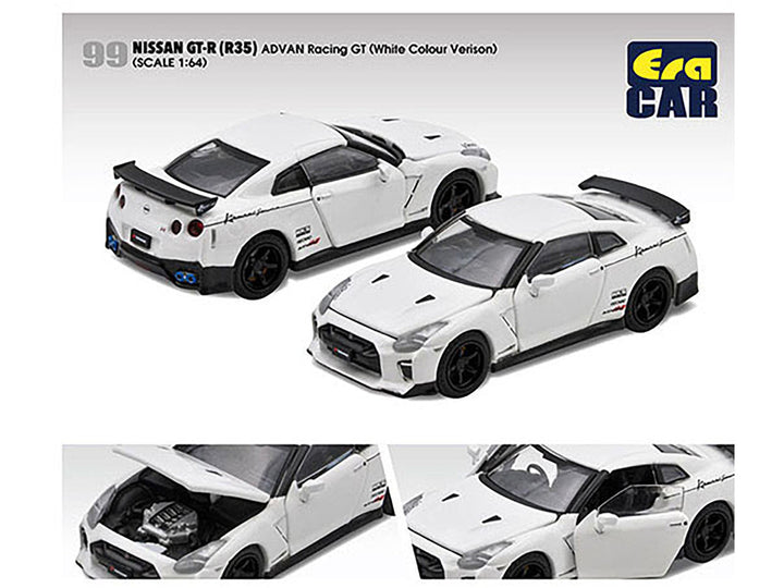 Nissan GT-R (R35) RHD (Right Hand Drive) White "Advan Racing GT" Limited Edition to 960 pieces Worldwide 1/64 Diecast Model Car by Era Car-1
