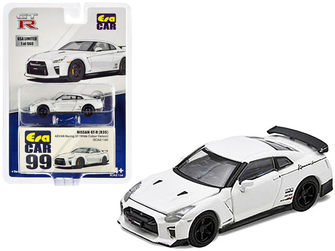 Nissan GT-R (R35) RHD (Right Hand Drive) White "Advan Racing GT" Limited Edition to 960 pieces Worldwide 1/64 Diecast Model Car by Era Car-0