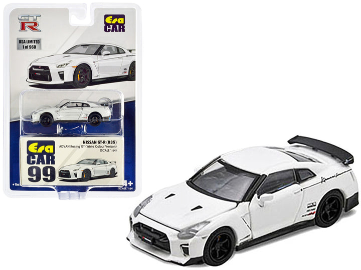 Nissan GT-R (R35) RHD (Right Hand Drive) White "Advan Racing GT" Limited Edition to 960 pieces Worldwide 1/64 Diecast Model Car by Era Car-0