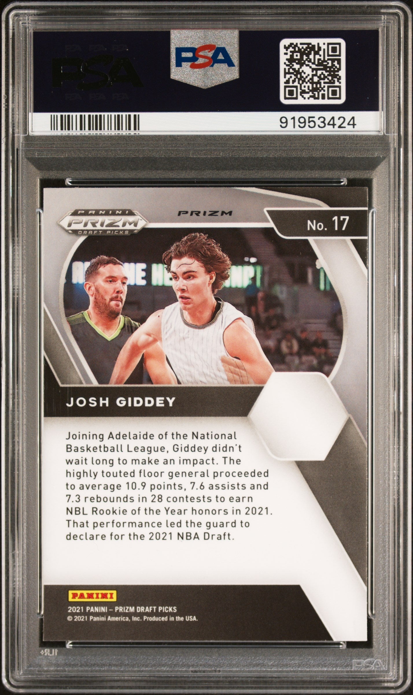 2021 PANINI PRIZM DRAFT PICKS JOSH GIDDEY ORANGE ICE PRIZM #17 - PSA 10 ROOKIE CARD 2