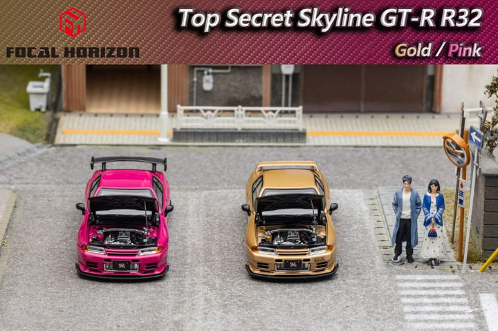 Nissan Skyline GT-R R32 Top Secret with Carbon Hood 1:64 Diecast Car (Pink or Gold) by Focal Horizon