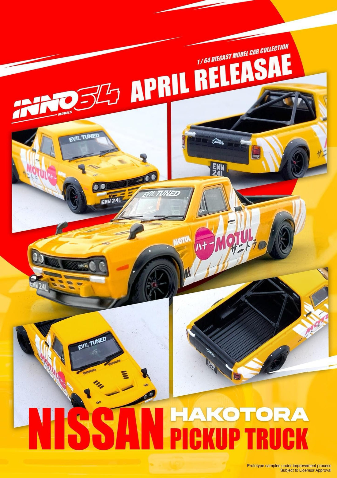 Nissan Hakotora Pick Up Truck "MOTUL" Livery 1:64 Scale Diecast by Inno64 IN-64-HKT-MOTUL Multi View