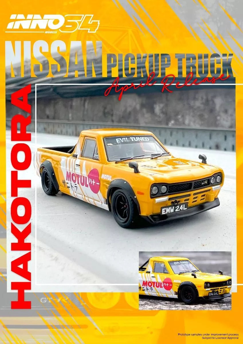Nissan Hakotora Pick Up Truck "MOTUL" Livery 1:64 Scale Diecast by Inno64 IN-64-HKT-MOTUL