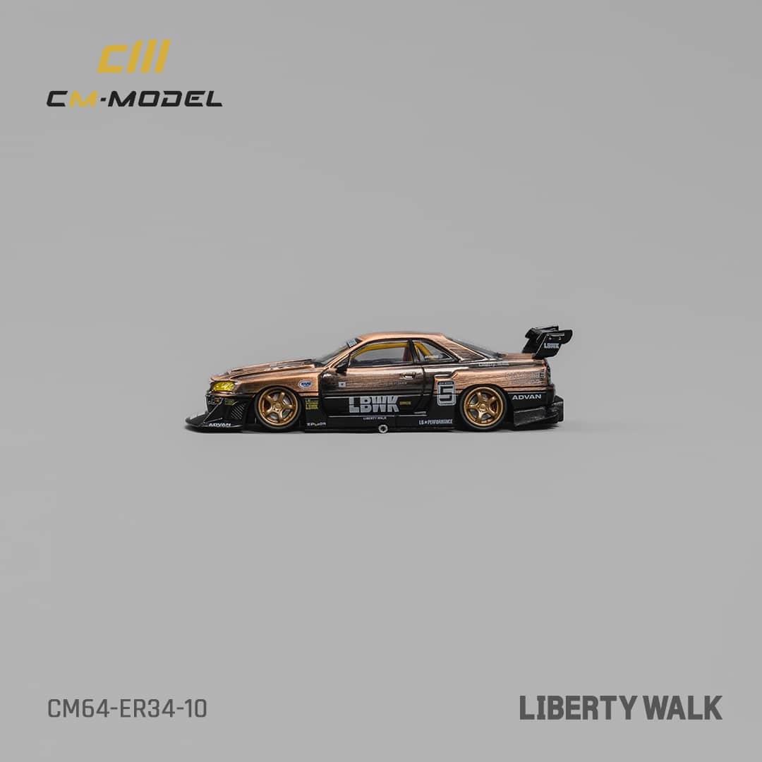 CM-MODEL 1/64 LB-シルエットWORKS ER34 CM Models Nissan Skyline LB-ER34 Super Silhouette RHD Bronze