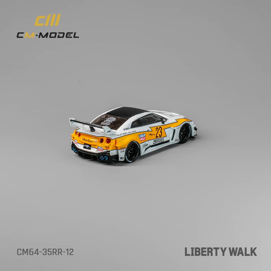 Nissan LB-Silhouette WORKS GT 35GT-RR #23 White with Yellow Stripes "LB Racing" 1:64 Scale Diecast by CM Model - 2