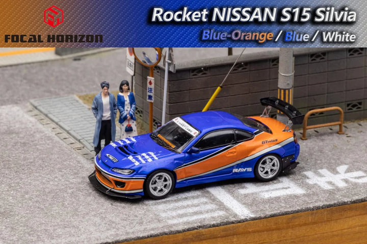 Nissan Silvia S15 Blue/Orange Mona Lisa 1:64 Scale Diecast Model by Focal Horizon