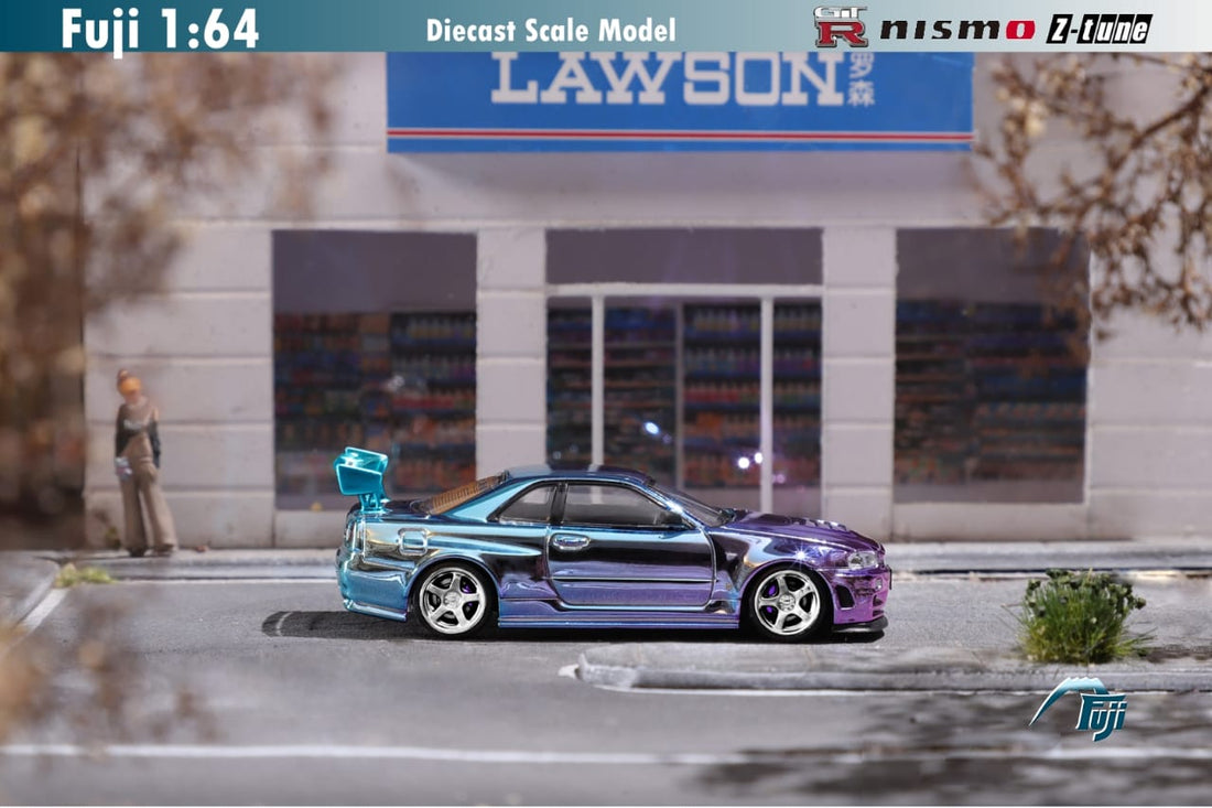 Nissan Skyline GT-R R34 Nismo Z-Tune High Wing 1:64 by Fuji Side View