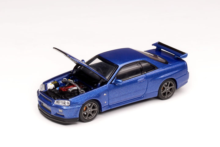 Nissan Skyline GT-R R34 V Spec II 1:64 Scale Diecast Model by Motorhelix Open Hood