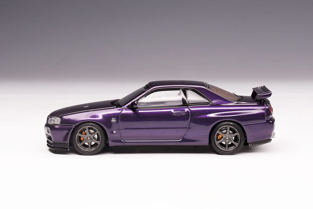 Nissan Skyline GT-R R34 V Spec II 1:64 Scale Diecast Model by Motorhelix Side View in Purple