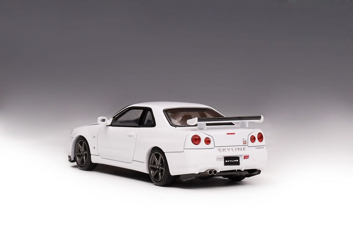 Nissan Skyline GT-R R34 V Spec II 1:64 Scale Diecast Model by Motorhelix Rear View in White