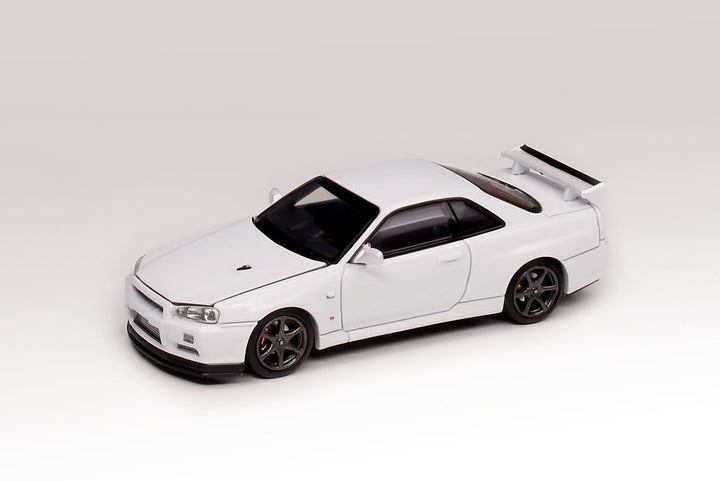 Nissan Skyline GT-R R34 V Spec II 1:64 Scale Diecast Model by Motorhelix Front View in White