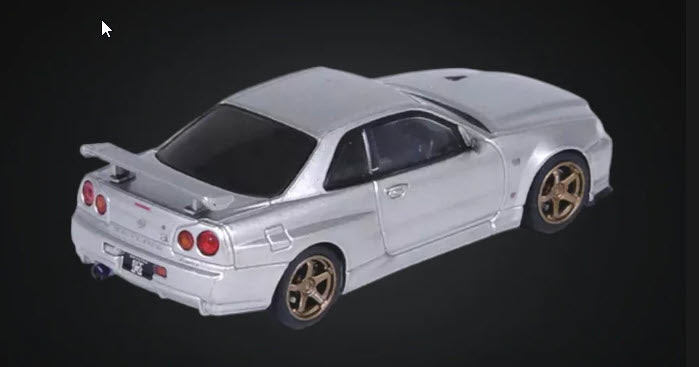Nissan Skyline GT-R (R34) V-Spec II Silver 1:64 Scale Diecast Car by Inno64 IN64-R34VS-SIL Rear View