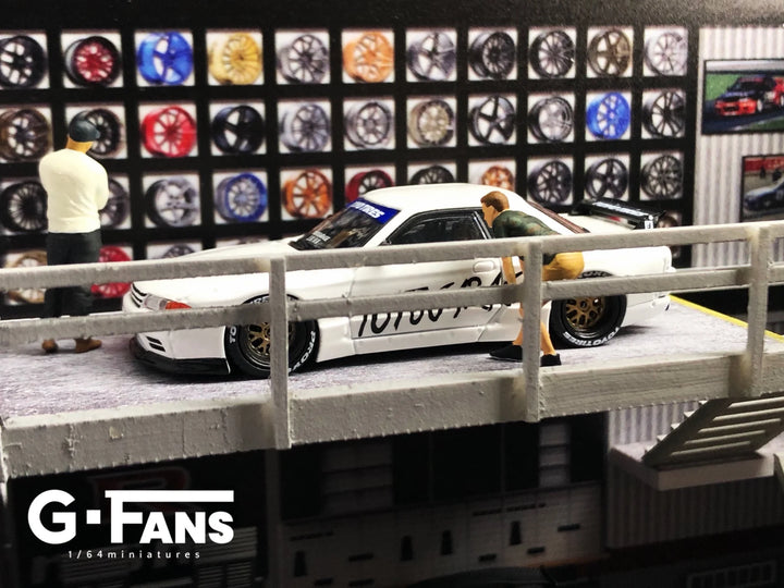 Nissan Theme 1:64 Diorama with LED Light Double Deck Garage by G-Fans Second Level View