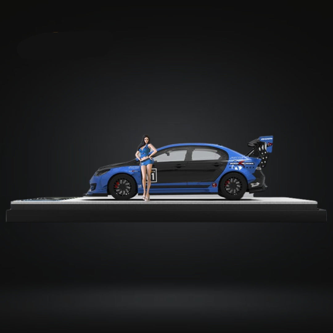 Honda Civic FD2 Modified Blue WideBody CARBOMARZ Figure Version 1:64 by TimeMicro Side View