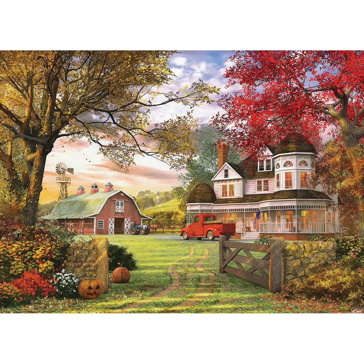 Eurographics Old Pumpkin Farm 1000 Piece Jigsaw Puzzle featuring pumpkins, farmhouse and colorful autumn foliage - image