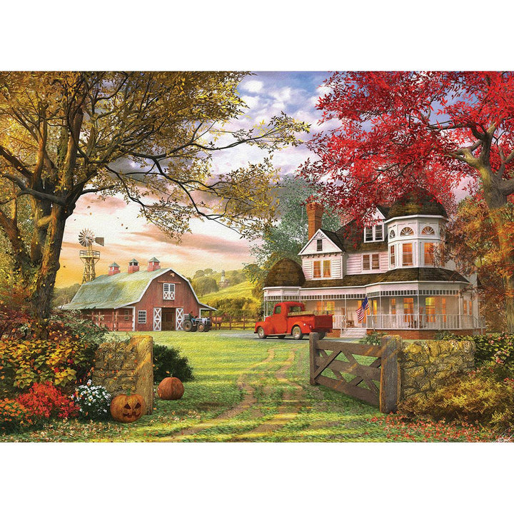 Eurographics Old Pumpkin Farm 1000 Piece Jigsaw Puzzle featuring pumpkins, farmhouse and colorful autumn foliage - image