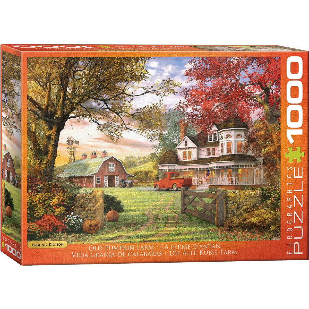 Eurographics Old Pumpkin Farm 1000 Piece Jigsaw Puzzle featuring pumpkins, farmhouse and colorful autumn foliage