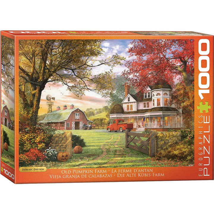 Eurographics Old Pumpkin Farm 1000 Piece Jigsaw Puzzle featuring pumpkins, farmhouse and colorful autumn foliage