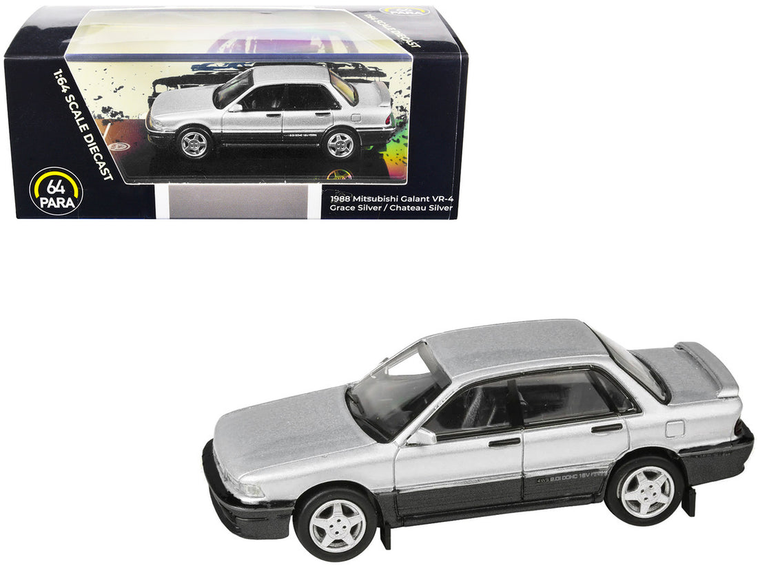 1988 Mitsubishi Galant VR-4 Grace Silver Metallic and Chateau Silver 1/64 Diecast Model Car by Paragon Models-0